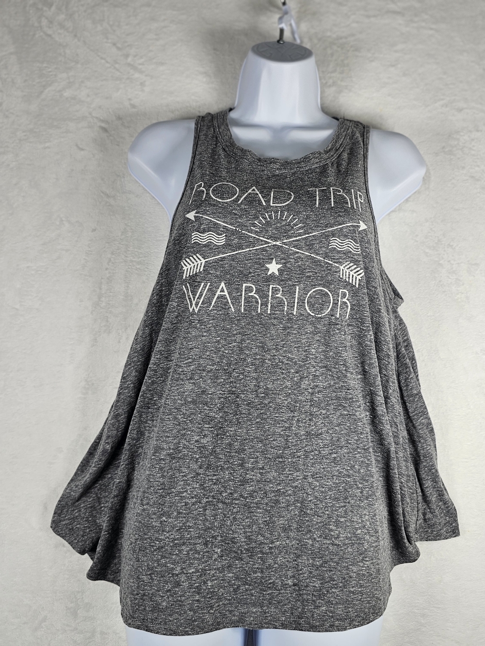 Modern Lux Road Trip Warrior Tank Top Womens Medium Gray Heathered Flowy